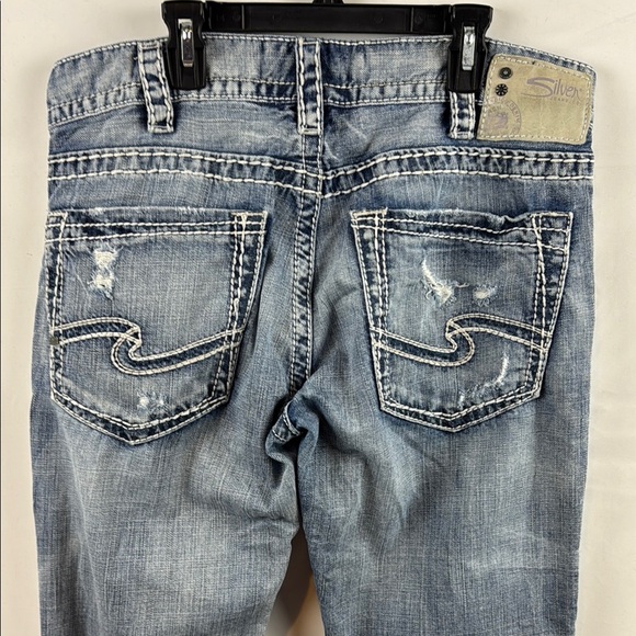 Silver Co Men's Light Blue Nash straight-leg Distressed Jeans Size 34 - Picture 9 of 14